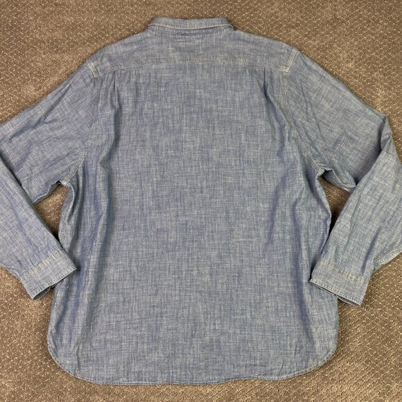 Outerknown Button Down Shirt Men's XXL Chambray Denim Chin Strap Organic Cotton - Picture 5 of 9